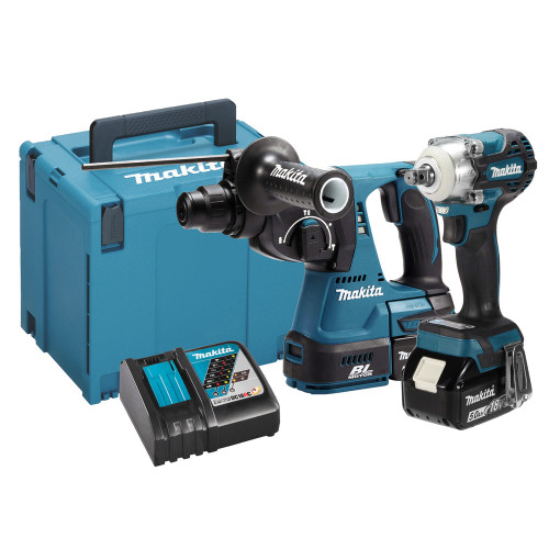 Makita DLX2372TJ 18V Impact Wrench & Rotary Hammer Twin Pack With 2 x 5.0Ah Batteries & Charger - MonkeyTools