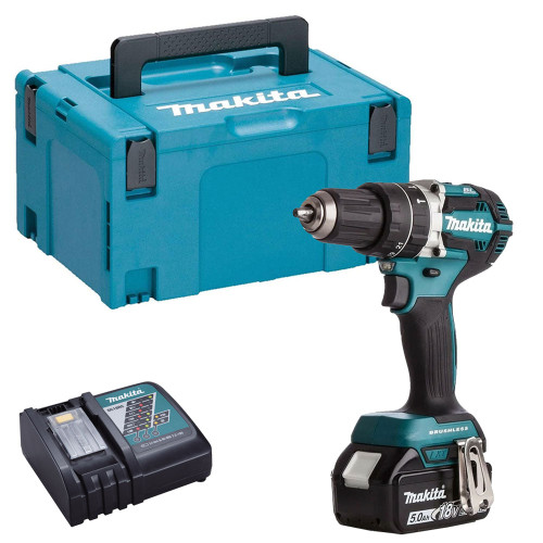 Makita DHP484Z 18V Brushless Combi Drill with 1 x 5.0Ah Battery Charger & Type 3 Case - MonkeyTools