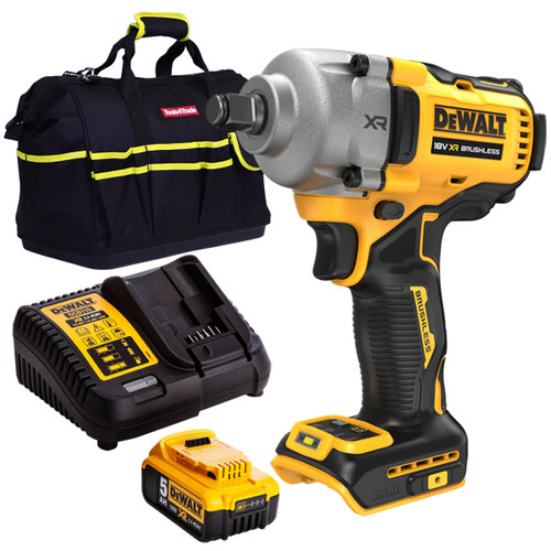 Dewalt DCF891N 18V Brushless 1/2" Hog Ring Impact Wrench with 1 x 5.0Ah Battery Charger & Bag - MonkeyTools