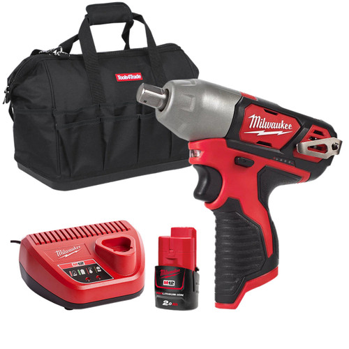 Milwaukee M12BIW12-0 12V 1/2'' Impact Wrench with 1 x 2.0Ah Battery Charger & Bag - MonkeyTools