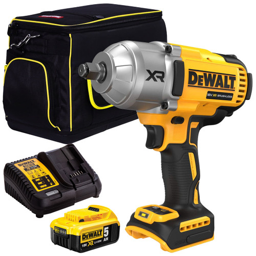 Dewalt DCF900N 18V XR Brushless 1/2” High Torque Impact Wrench Hog Ring with 1 x 5.0Ah Battery Charger & 20" Bag - MonkeyTools