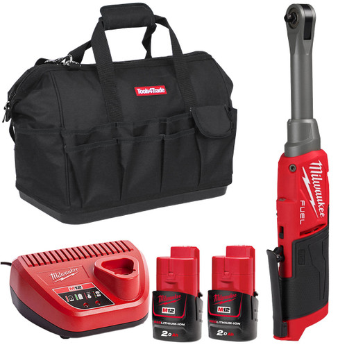 Milwaukee M12FHIR14LR-0 12V Brushless 1/4" Ratchet with 2 x 2.0Ah Batteries & Charger in Bag - MonkeyTools Milwaukee M12FHIR14LR-0 12V Brushless 1/4" Ratchet with 2 x 2.0Ah Batteries & Charger in Bag - MonkeyTools