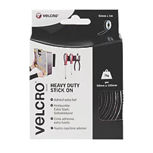 VELCRO BRAND BLACK HEAVY DUTY STICK-ON TAPE 1M X 50MM - MonkeyTools