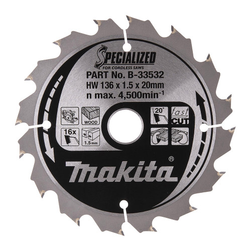 Makita 136mm 16T Wood Specialized Circular Saw Blade B-33532 - MonkeyTools