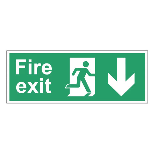 NON PHOTOLUMINESCENT "FIRE EXIT MAN DOWN ARROW" SIGN 150MM X 400MM - MonkeyTools NON PHOTOLUMINESCENT "FIRE EXIT MAN DOWN ARROW" SIGN 150MM X 400MM - MonkeyTools