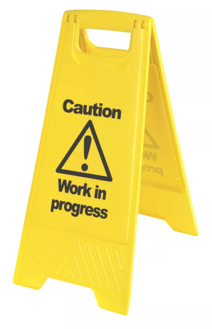 CAUTION WORK IN PROGRESS A-FRAME SAFETY SIGN 680MM X 300MM - MonkeyTools CAUTION WORK IN PROGRESS A-FRAME SAFETY SIGN 680MM X 300MM - MonkeyTools