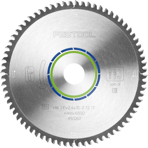 Festool 210mm 72T TF72 Aluminium and Plastic Saw Blade - 493201 - MonkeyTools