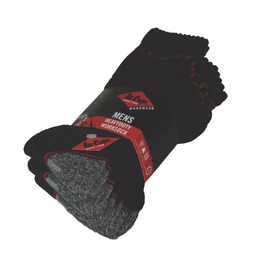LEE COOPER HEAVY DUTY WORK SOCKS BLACK SIZE 7-11 5 PACK - MonkeyTools