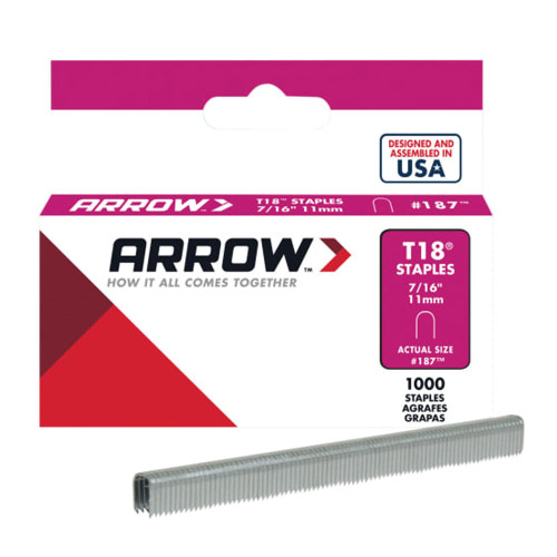 Arrow T18 Staples 11mm (7/16in) Box Of 1000 ARRT18716S - MonkeyTools Arrow T18 Staples 11mm (7/16in) Box Of 1000 ARRT18716S - MonkeyTools
