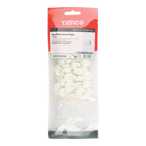 TIMCO SCREW CAPS WHITE 6-8GA 100 PACK - MonkeyTools TIMCO SCREW CAPS WHITE 6-8GA 100 PACK - MonkeyTools