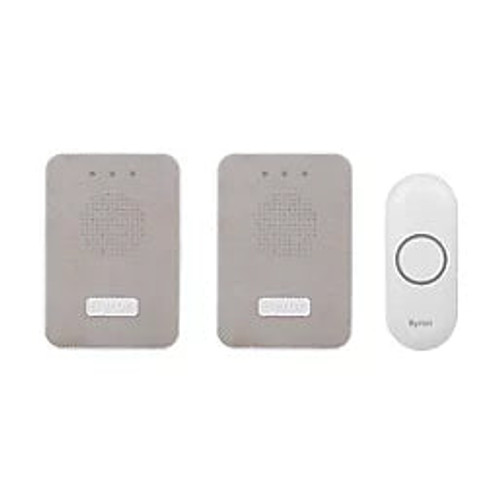 BYRON DBY-22324UK BATTERY-POWERED WIRELESS PORTABLE & PLUG-IN DOORBELLS WHITE / GREY - MonkeyTools