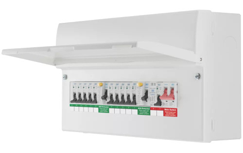 BRITISH GENERAL FORTRESS 19-MODULE 10-WAY POPULATED HIGH INTEGRITY DUAL RCD CONSUMER UNIT WITH SPD - MonkeyTools