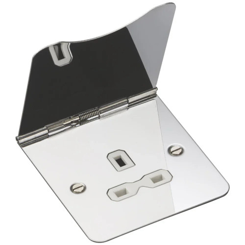 KNIGHTSBRIDGE FPR7UPCW 13A 1-GANG UNSWITCHED FLOOR SOCKET POLISHED CHROME WITH WHITE INSERTS - MonkeyTools