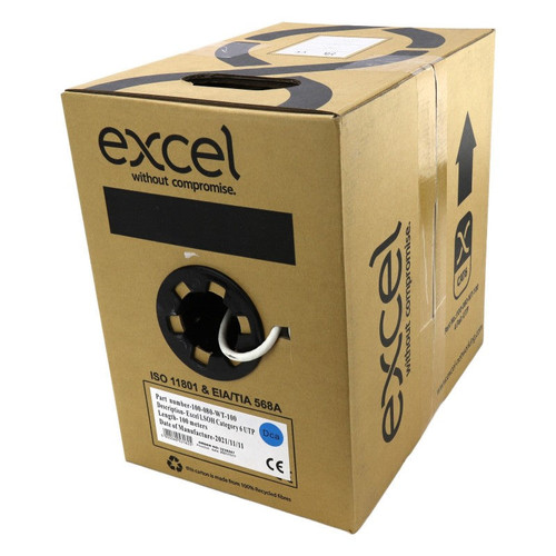 EXCEL COPPER CAT6 NETWORK CABLE U/UTP LOW SMOKE LSOH EUROCLASS DCA 100M WHITE - MonkeyTools