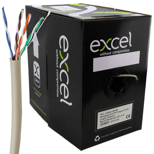 EXCEL COPPER CAT5E NETWORK CABLE U/UTP PVC EUROCLASS ECA 305M GREY - MonkeyTools
