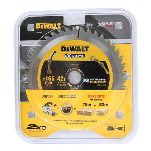 DEWALT DT99561-QZ XTREME RUNTIME 165MM X 20MM 42T BLADE FOR CORDED & CORDLESS SAWS - MonkeyTools