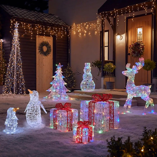 Acrylic LED Set of 3 Gift Boxes Multicoloured 3D Christmas Light Decoration - 15, 25 and 35cm - MonkeyTools