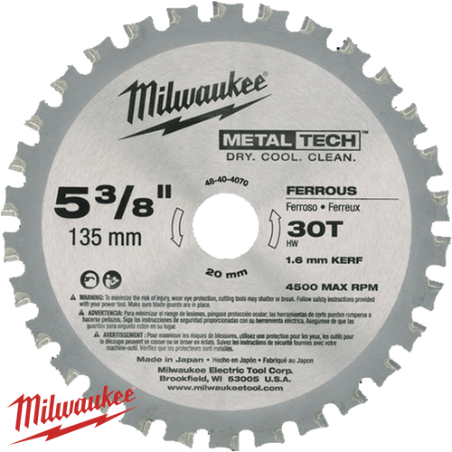 Milwaukee 48404070 135mm x 20mm Metal Saw Blade 30T 1.6mm Kerf - MonkeyTools