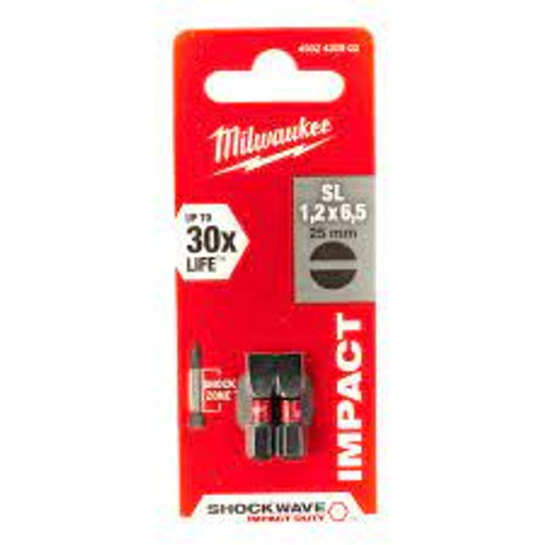 Milwaukee 4932430903 Shockwave Impact Duty Screwdriving Bit SL1.2x6.5 25mm - 2pc - MonkeyTools