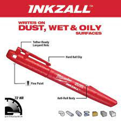 Milwaukee 48223170 Inkzall Jobsite Fine Point Red Marker Pen - Single - MonkeyTools Milwaukee 48223170 Inkzall Jobsite Fine Point Red Marker Pen - Single - MonkeyTools