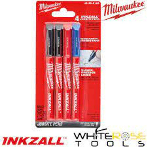 Milwaukee 48223165 INKZALL Ultra Fine Tip Pen Assorted Colours (Pack 4) - MonkeyTools