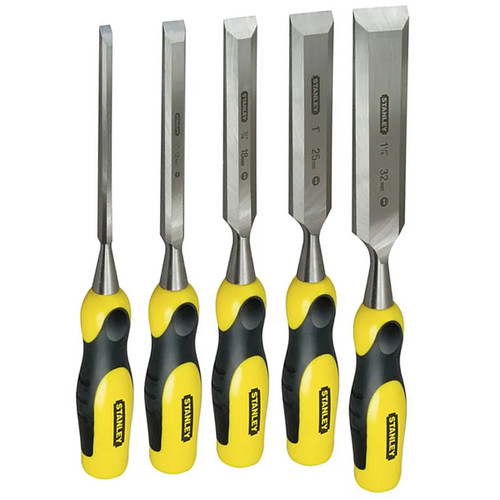 Stanley 2-16-885 Dynagrip Bevel Chisel with Strike Cap Set of 5 STA216885 - MonkeyTools Stanley 2-16-885 Dynagrip Bevel Chisel with Strike Cap Set of 5 STA216885 - MonkeyTools