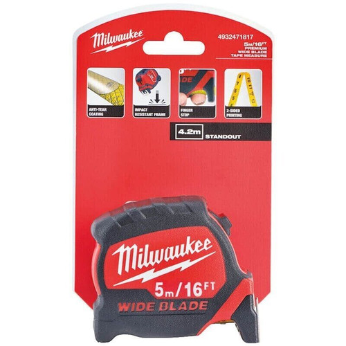Milwaukee Tape Measure 5m 16ft Metric Imperial Premium Wide 33mm Blade Measuring - MonkeyTools