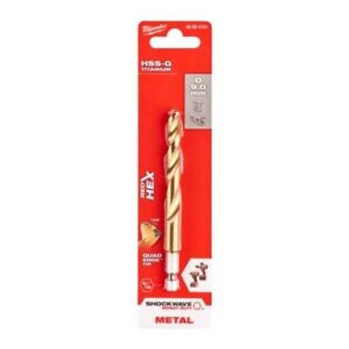MILWAUKEE SHOCKWAVE RED HEX HSS-G TITANIUM DRILL BIT 9MM X 117MM 48894721 - MonkeyTools