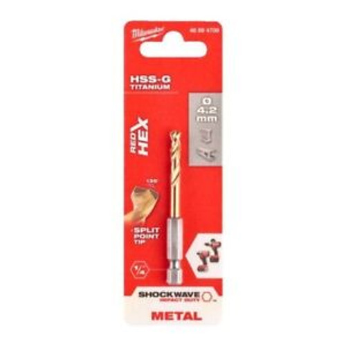 Milwaukee 48894709 4.2x74mm Shockwave HSS-Ground Titanium Metal Drill Bit - MonkeyTools