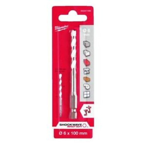 Genuine Milwaukee 4932471096 6mm x 100mm 3 Flat Shank Multi Material Drill Bit - MonkeyTools