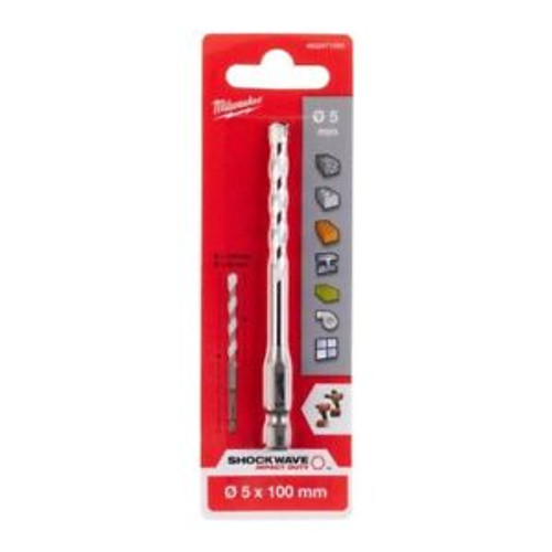 Genuine Milwaukee 4932471094 5.5mm x 100mm 3 Flat Shank Multi Material Drill Bit - MonkeyTools