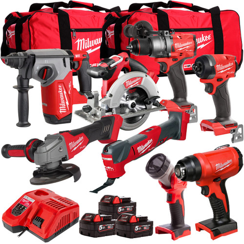 Milwaukee 18V 8 Piece Power Tool Kit with 3 x 5.0Ah Batteries T4TM-25 - MonkeyTools