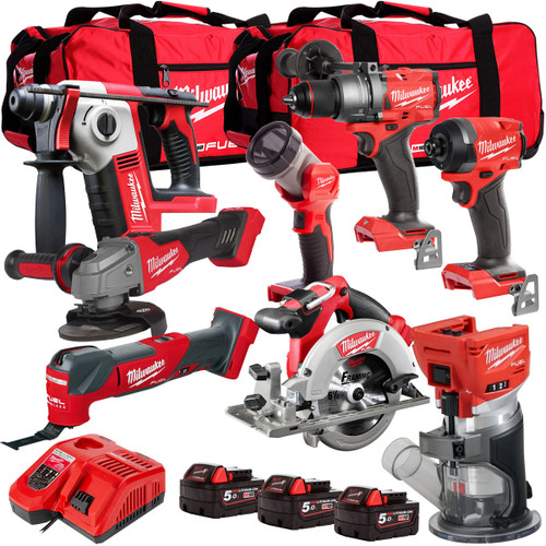 Milwaukee 18V 8 Piece Power Tool Kit with 3 x 5.0Ah Batteries T4TM-28 - MonkeyTools