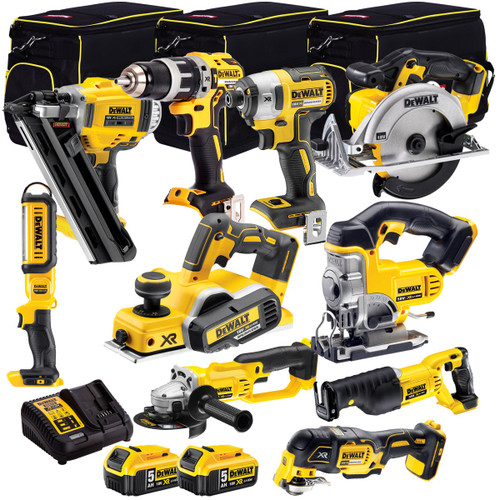Dewalt 18V 10 Piece Power Tool Kit with 2 x 5.0Ah Batteries T4TKIT-981 - MonkeyTools
