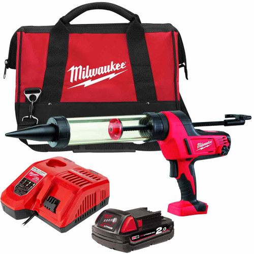 Milwaukee C18PCG/400T-201B 18V Caulking Gun Transparent Tube 400ml with 1 x 2.0Ah Battery & Charger 4933441814 - MonkeyTools