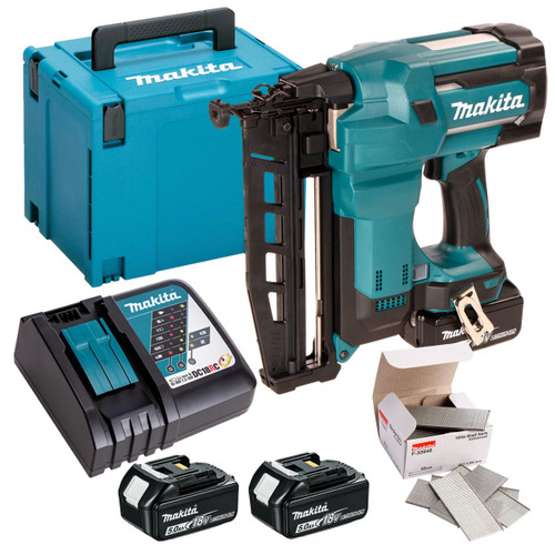 Makita DBN600RTJ 18V Second Fix 16Ga Finish Nailer With 2 x 5.0Ah Battery & 2000 Piece Brad Nails - MonkeyTools