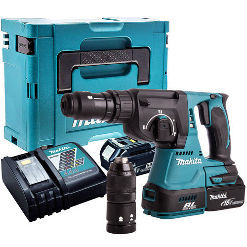 Makita DHR243Z 18V Brushless SDS+ Hammer Drill With 2 x 5.0Ah Batteries & Charger In Case - MonkeyTools