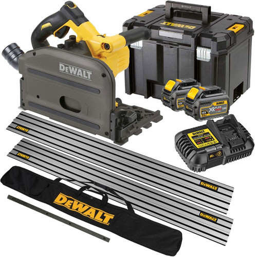 DeWalt DCS520T2 54V Flexvolt Brushless 165mm Plunge Saw with 2 x 6.0Ah Batteries & Charger in Case with Accessories - MonkeyTools