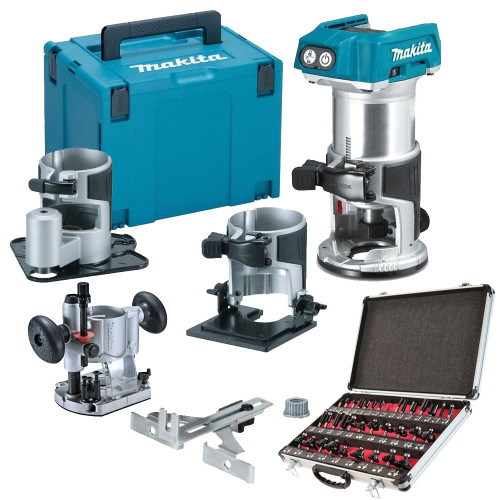 Makita DRT50ZJX3 18V Brushless Router Trimmer Base With 1/4" 35 Piece Cutter Set Makita DRT50ZJX3 18V Brushless Router Trimmer Base With 1/4" 35 Piece Cutter Set