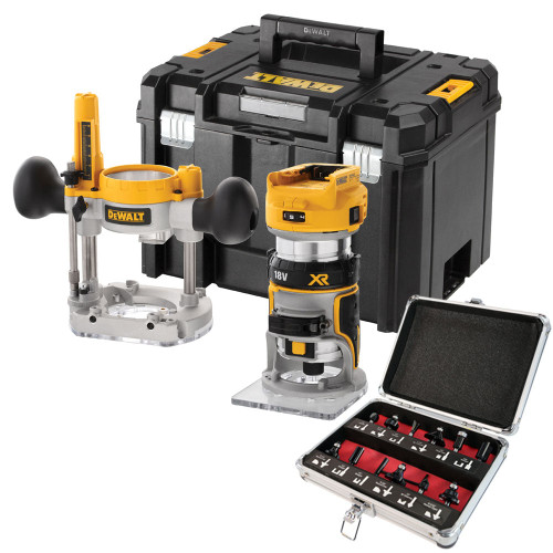DeWalt DCW604NT 18V Brushless Router Trimmer with 1/4" 12 Piece Cutter Set - MonkeyTools