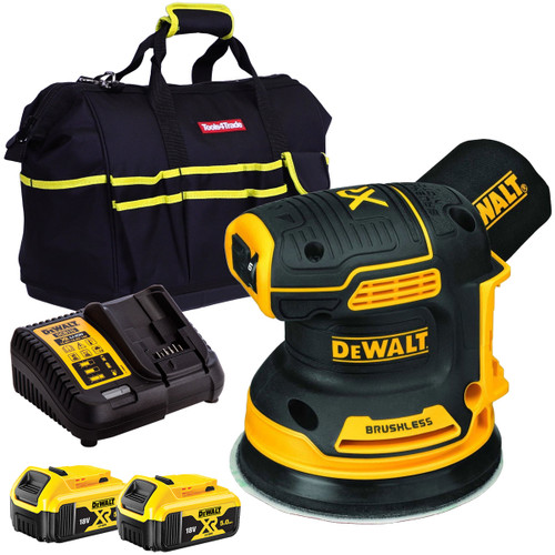 DeWalt DCW210N 18V Brushless 125mm Random Orbital Sander with 2 x 5.0Ah Battery & Charger in Bag - MonkeyTools