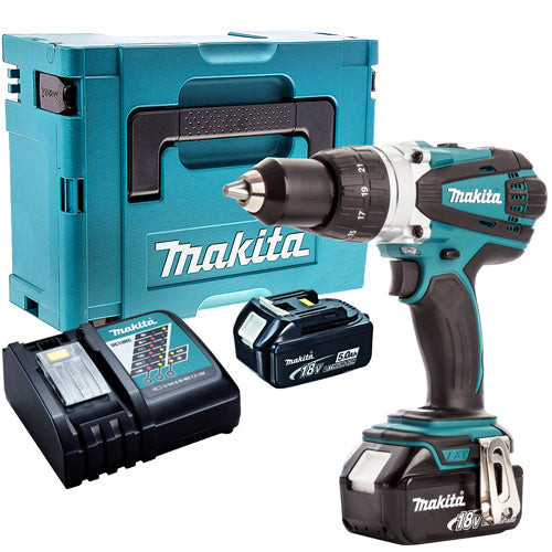 Makita DHP458Z 18V Combi Drill with 2 x 5.0Ah Batteries & Charger in Case - MonkeyTools