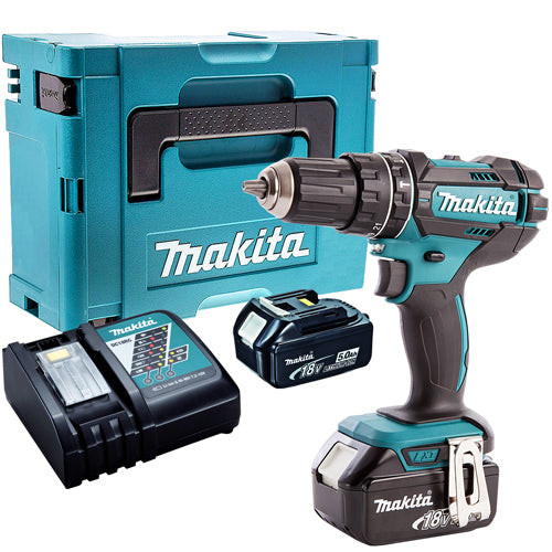 Makita DHP482Z 18V LXT Combi Drill with 2 x 5.0Ah Batteries & Charger in Case - MonkeyTools