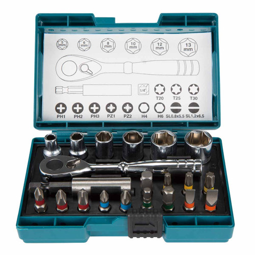 MAKITA B-54081 21 Piece Screw Bit & Ratchet Set 1/4"