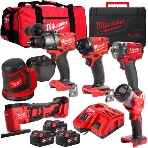 Milwaukee 18V 6 Piece Power Tool Kit with 3 x 5.0Ah Batteries T4TKITM-111 - MonkeyTools