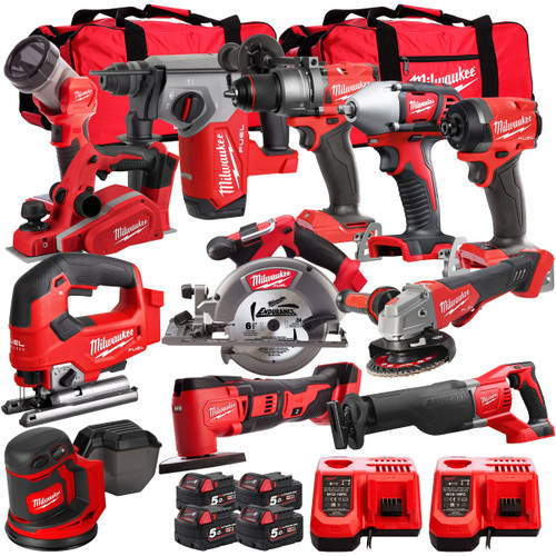 Milwaukee 18V Cordless 12 Piece Tool Kit with 4 x 5.0Ah Batteries & Charger in Bag T4TKIT-13503 - MonkeyTools