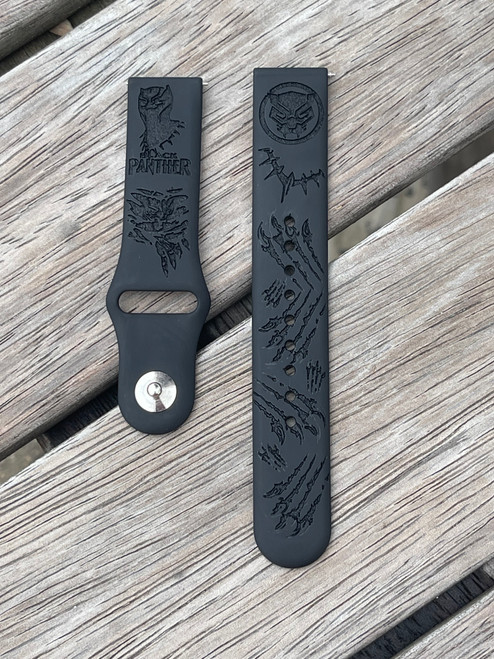 Silicone Custom Laser Engraved Samsung Watch Band - Black Panther ~ Black