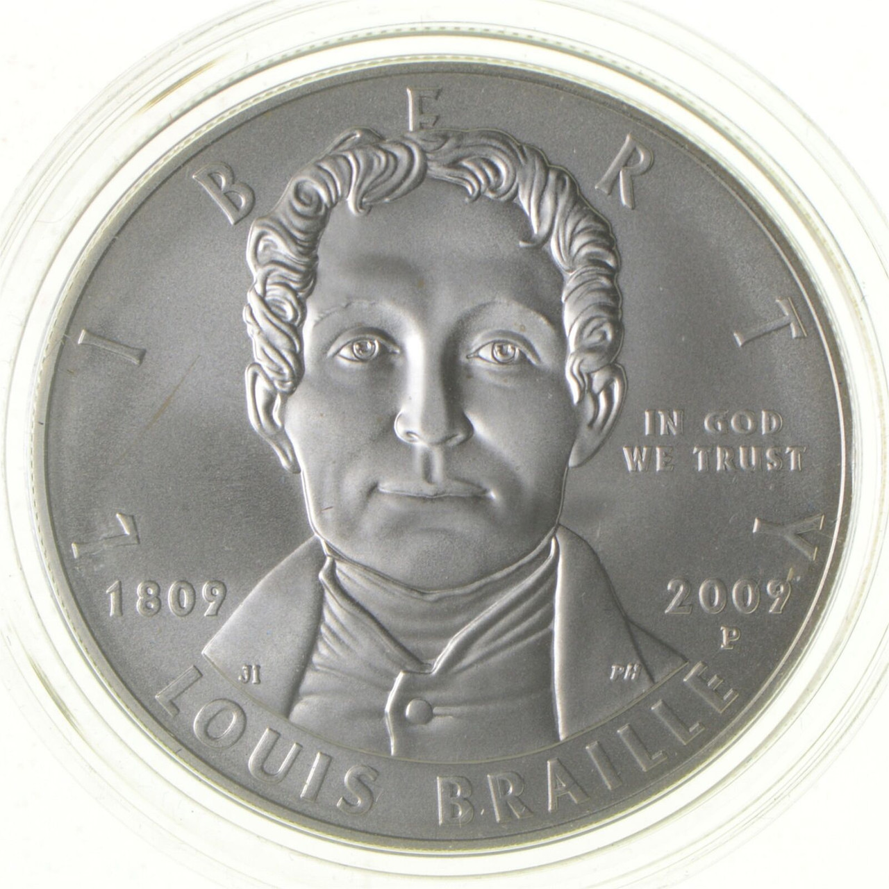 Unc 2009 Louis Braille - US Commemorative 90% Silver Dollar