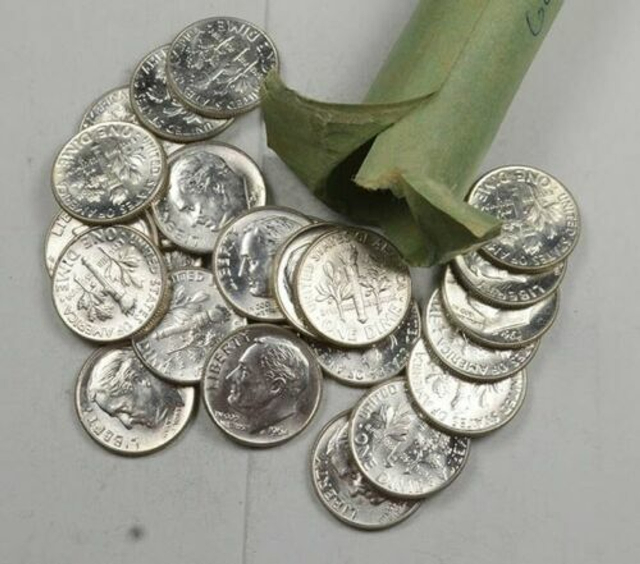 2-$5.00 Roll $10.00 Ten Dollar Face Value 90% Silver Roosevelt & Mercury Dimes 