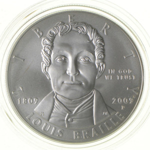 Sold at Auction: 2009-P Louis Braille Uncirculated Silver Dollar - OGP